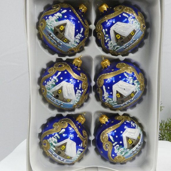 Winter Village Hand Decorated Christmas Ornament 3" Blown Glass Ball**SET OF 6** - Picture 5 of 5
